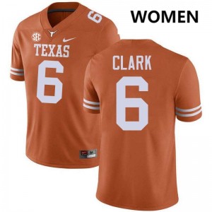 Women's Christian Clark Texas Orange Texas Longhorns #6 Football Replica Jersey 326839-604