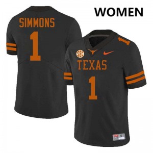 Women's Colin Simmons Black Texas Longhorns #1 Football 2025 Jersey 925098-289