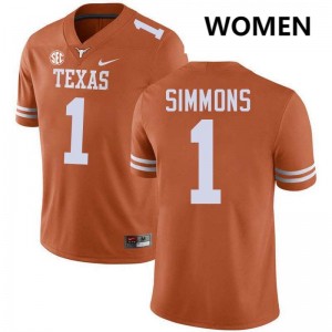 Women's Colin Simmons Texas Orange Texas Longhorns #1 Football Player Jersey 736638-286