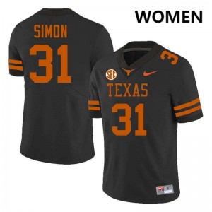 Women's James Simon Black Texas Longhorns #31 Football NCAA Jersey 758494-905