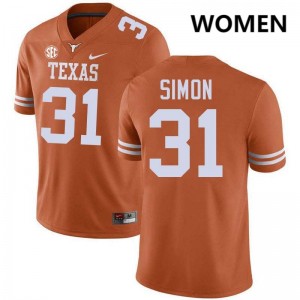 Women's James Simon Texas Orange Texas Longhorns #31 Football Stitched Jersey 124434-948