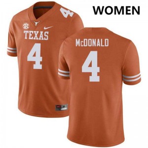 Women's Jelani McDonald Texas Orange Texas Longhorns #4 Football Alumni Jersey 658308-139