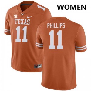 Women's Kade Phillips Texas Orange Texas Longhorns #11 Football 2025-26 Jersey 375523-986