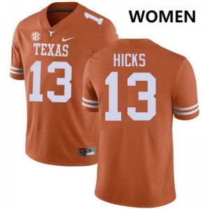 Women's Zelus Hicks Texas Orange Texas Longhorns #13 Football Stitched Jersey 292315-994