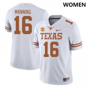 Women Arch Manning White Texas Longhorns #16 SEC Conference University Jersey 826645-557