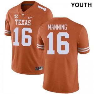 Youth Arch Manning Texas Orange Texas Longhorns #16 SEC Conference 2025 Jersey 600056-124