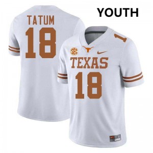 Youth Joe Tatum White Texas Longhorns #18 Football Game Jersey 277456-551
