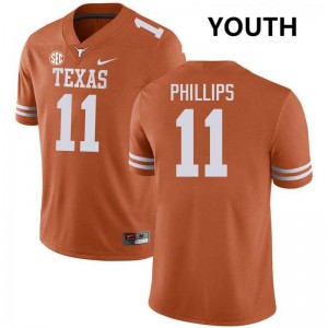 Youth Kade Phillips Texas Orange Texas Longhorns #11 Football Embroidery Jersey 208354-443