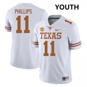 Youth Kade Phillips White Texas Longhorns #11 Football Embroidery Jersey 850177-118