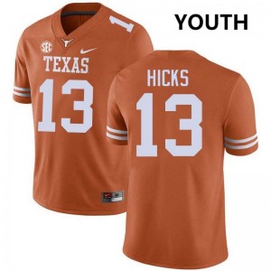 Youth Zelus Hicks Texas Orange Texas Longhorns #13 Football High School Jersey 381214-573